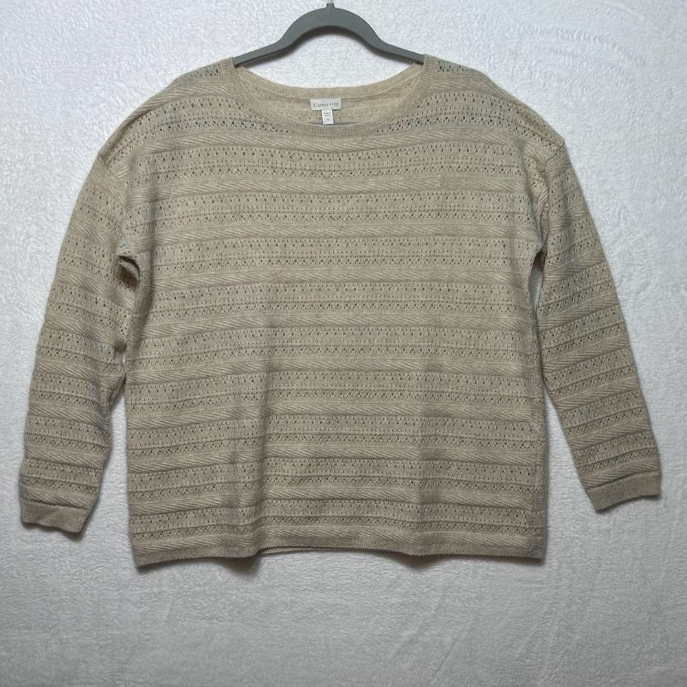 Garnet Hill 100% Cashmere Sweater Pullover Tan Cream Beige Cozy Soft.